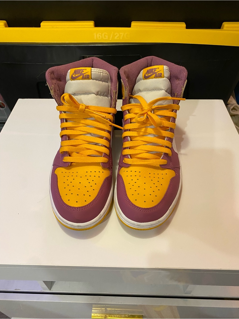 Retro 1s Nike High-Top Sneakers in Yellow and Purple
